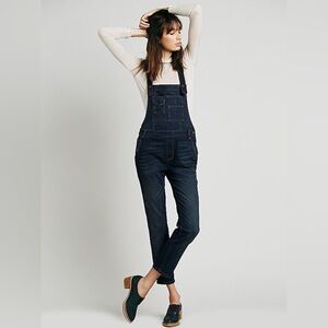 Free People Milo Distressed Blue Denim Overalls